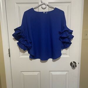 Lovesong Blouse Royal Blue Pleated Ruffle Sleeve Size S